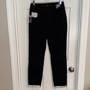 Ethyl Stylish Black Ankle Jeans with Crystal Pocket & Hem